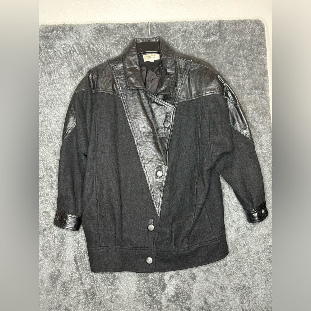 Vintage Concept Black Wool Oversized Motorcycle Jacket Sz S